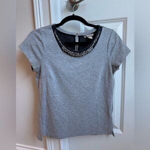 Banana Republic Rhinestone Neck Gray Fancy T-shirt size small